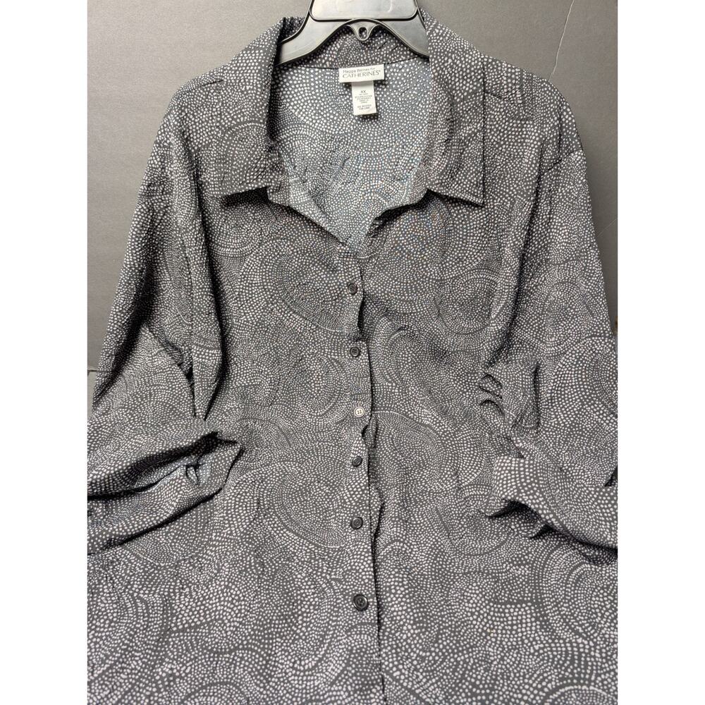 Maggie Barnes for Catherines Tunic Top WOMENS 4X 30/32W Button Down 3/4 Sleeve